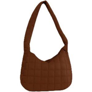 Women's Brown Lightweight Cotton Puffy Quilted Hobo Bag Retro Soft Shoulder Bag